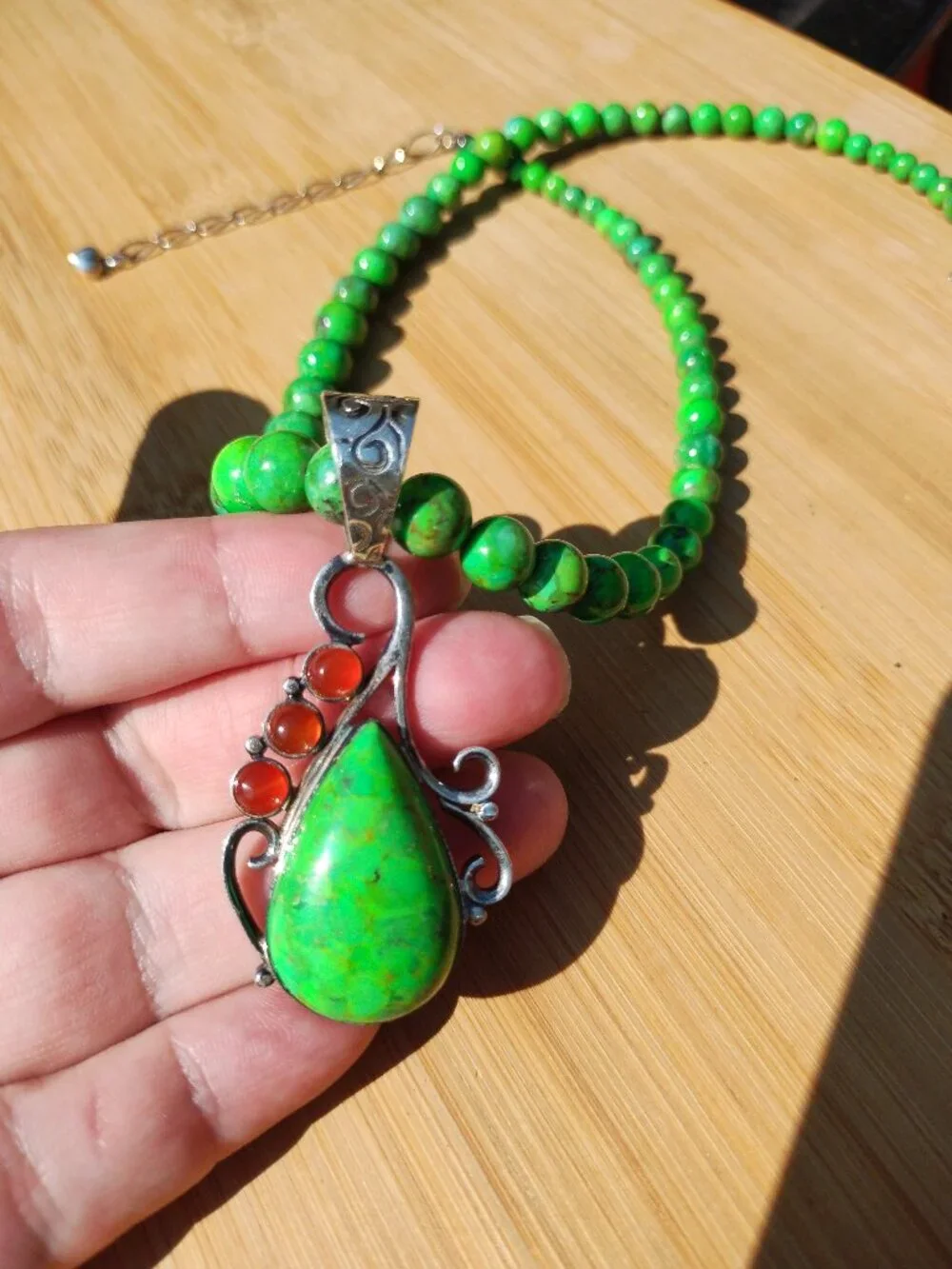 Jay King DTR lemon lime Turquoise pendant necklace 925 Sterling Silver